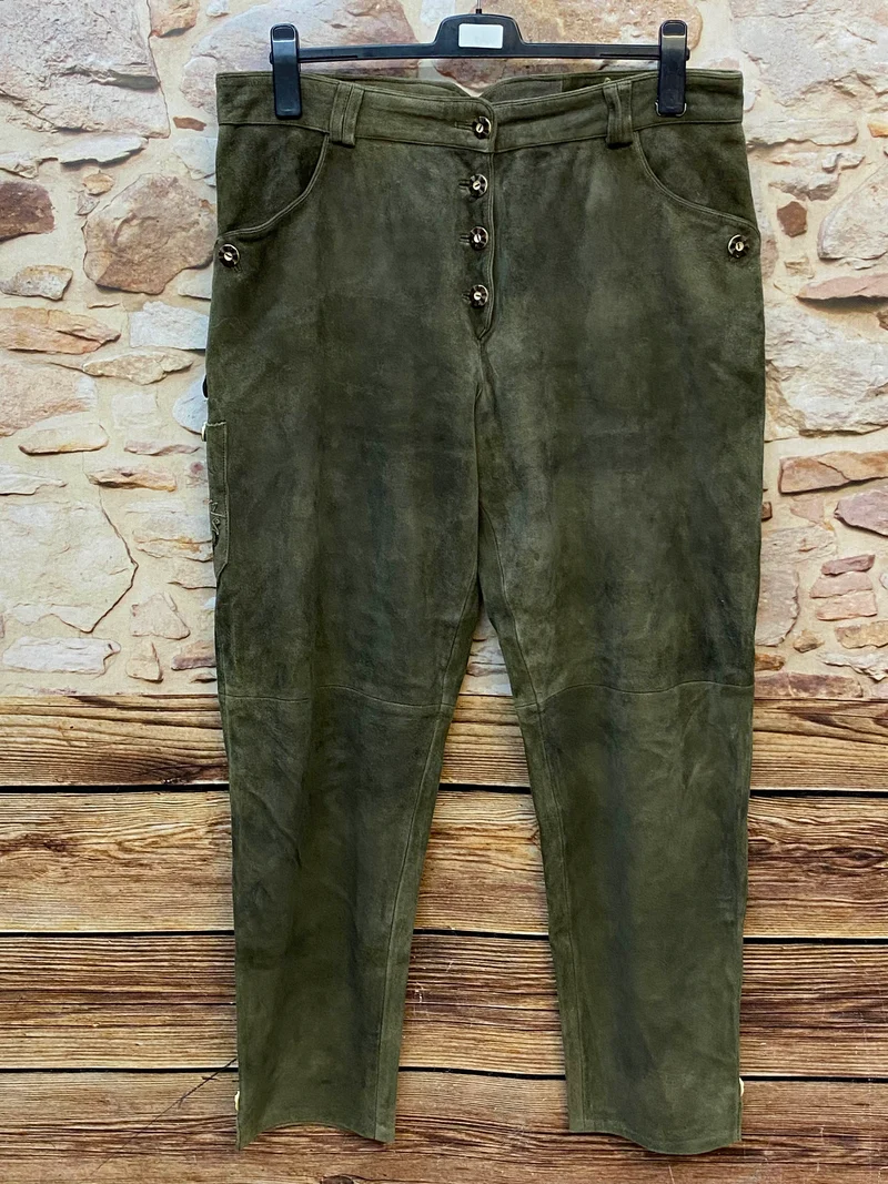 Lange Trachten Lederhose Herren Gr. 52 olivgrün Wildleder