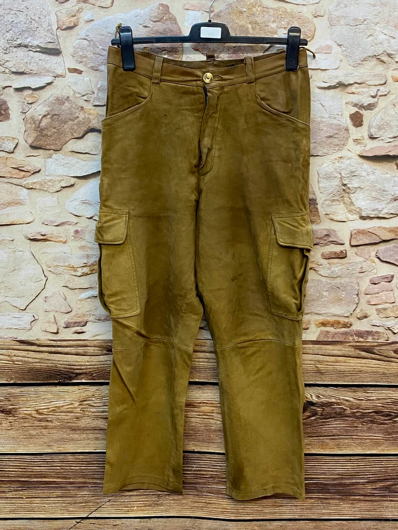 Lange Lederhose Trachtenhose Gr. 48 Echtleder olivbraun