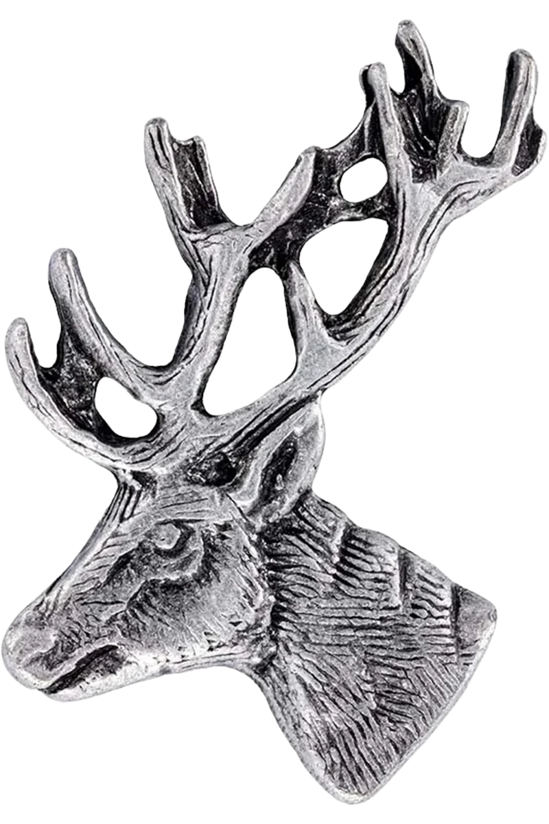 Trachten Pin mit Hirschkopf und Geweih - altsilber