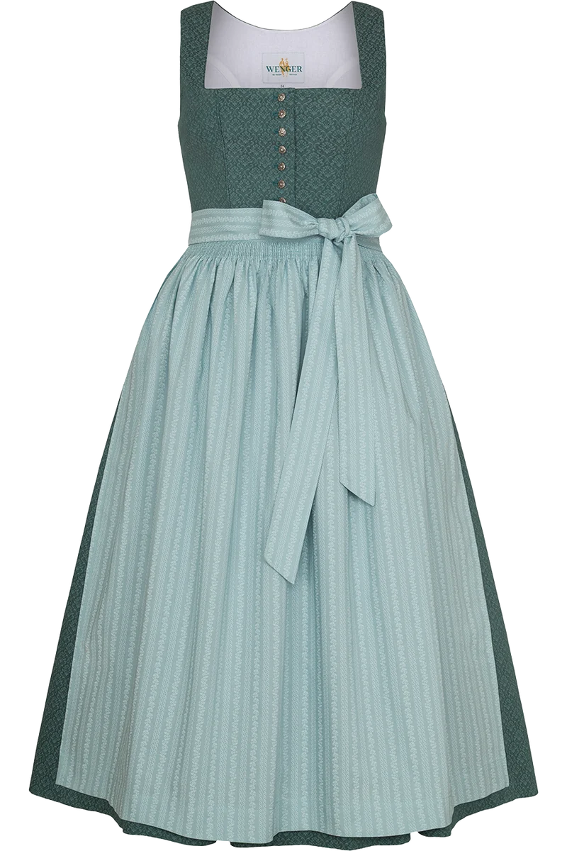 Dirndl lang aus Baumwolle mit eckigem Ausschnitt - salbei mint