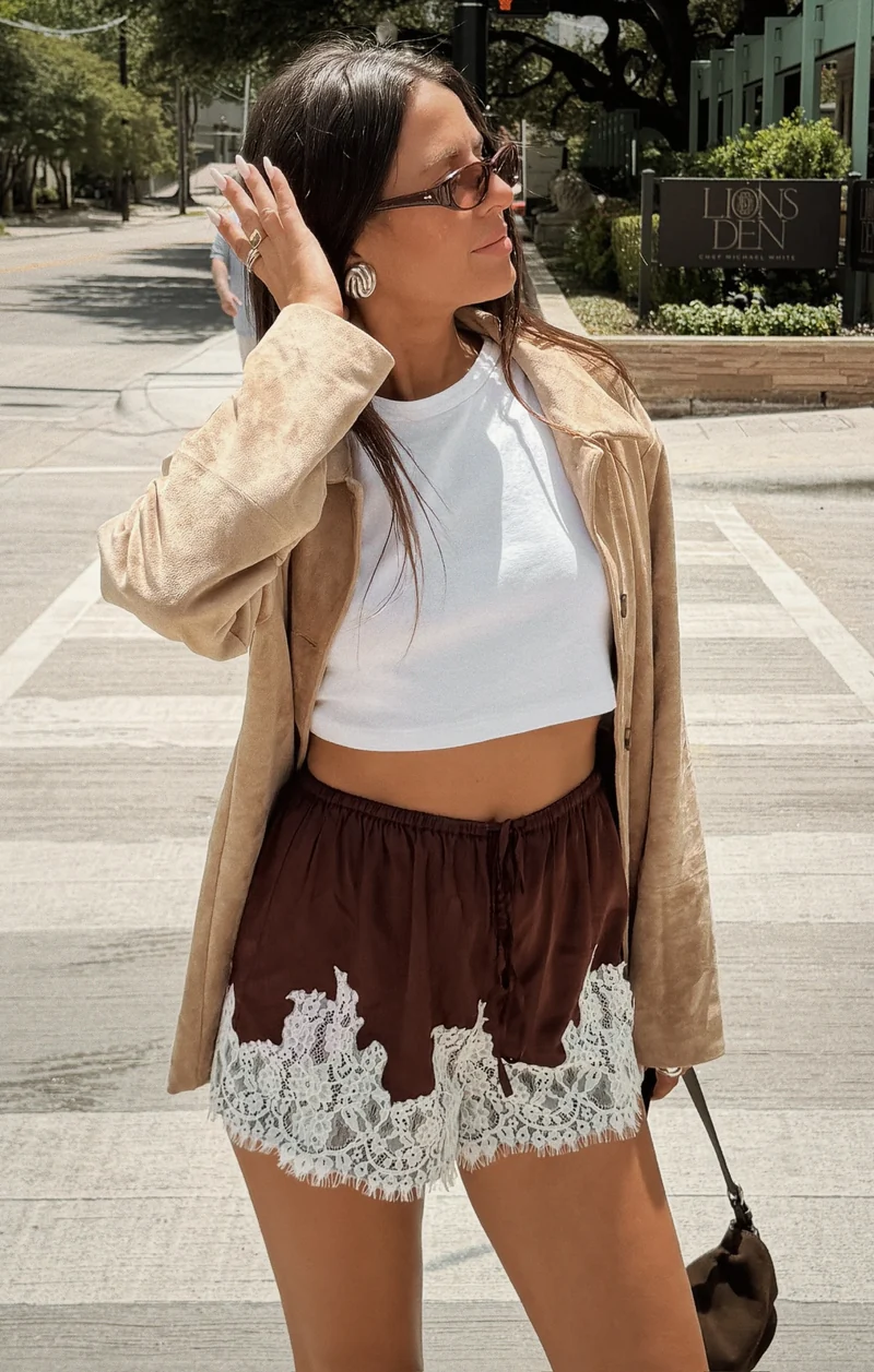 Sandra Shorts ~ Chocolate Satin with Lace Trim