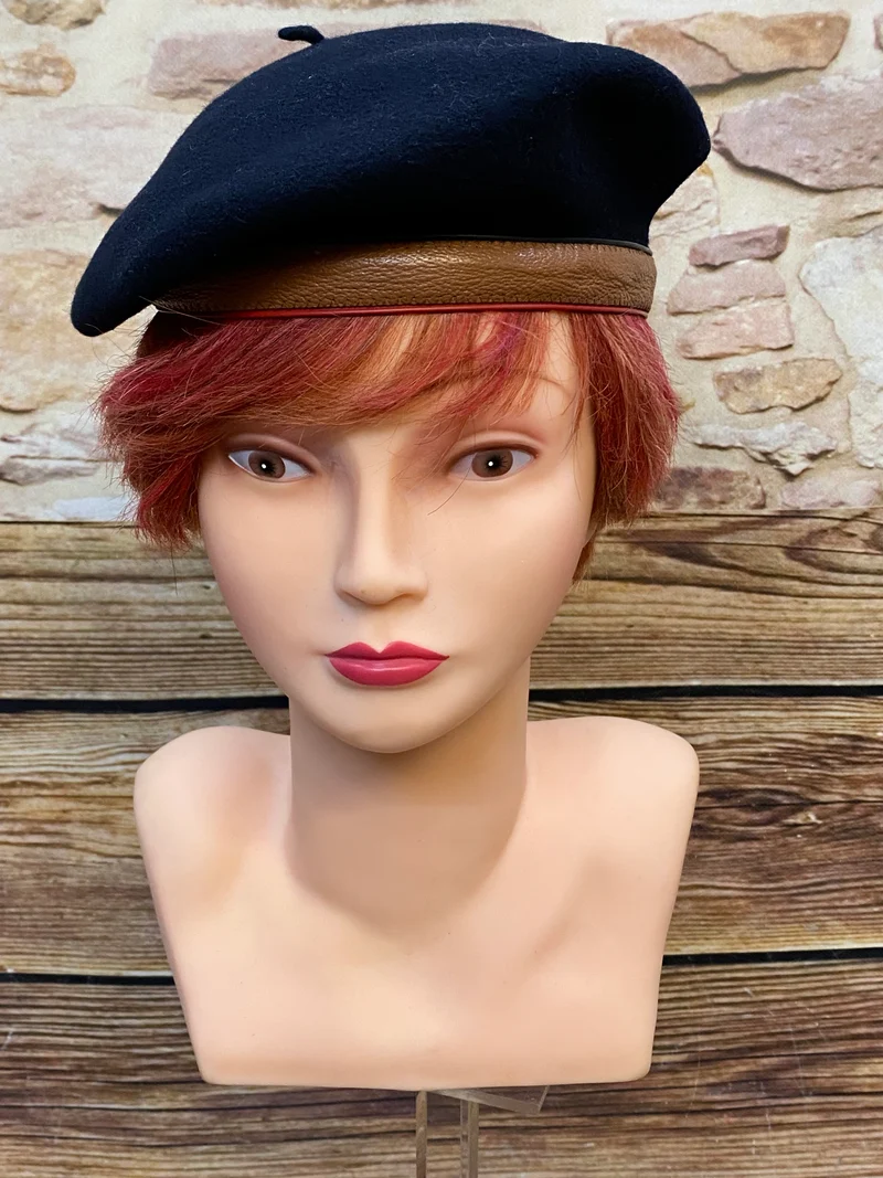 Vintage Damen-Barett schwarz Gr. 54
