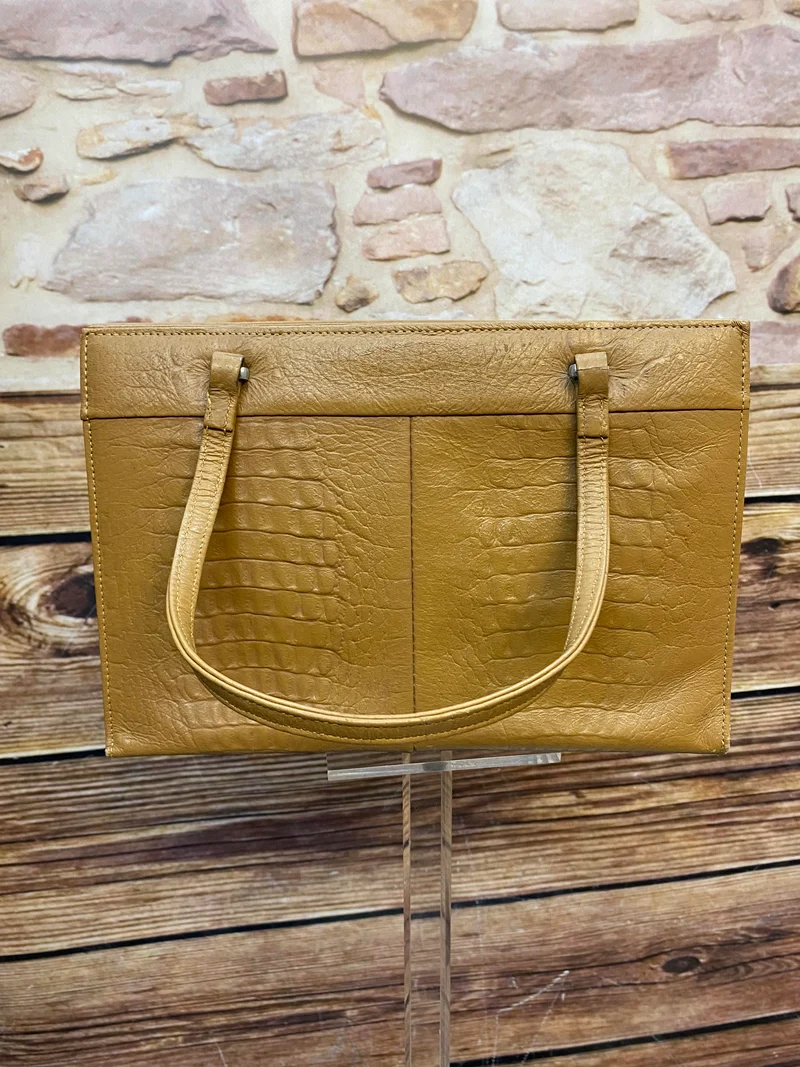 Vintage Handtasche Cognac mit Kroko-Prägung