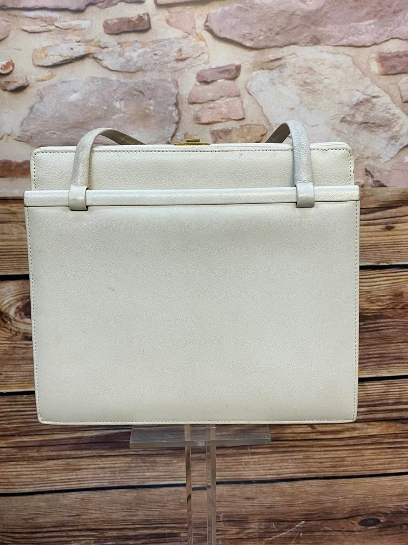 Vintage Handtasche Creme mit goldfarbenem Verschluss