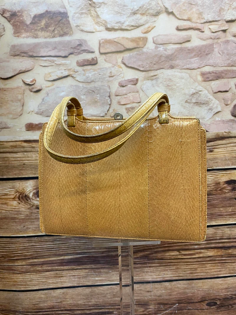Vintage Handtasche Cognac mit Reptilleder-Struktur