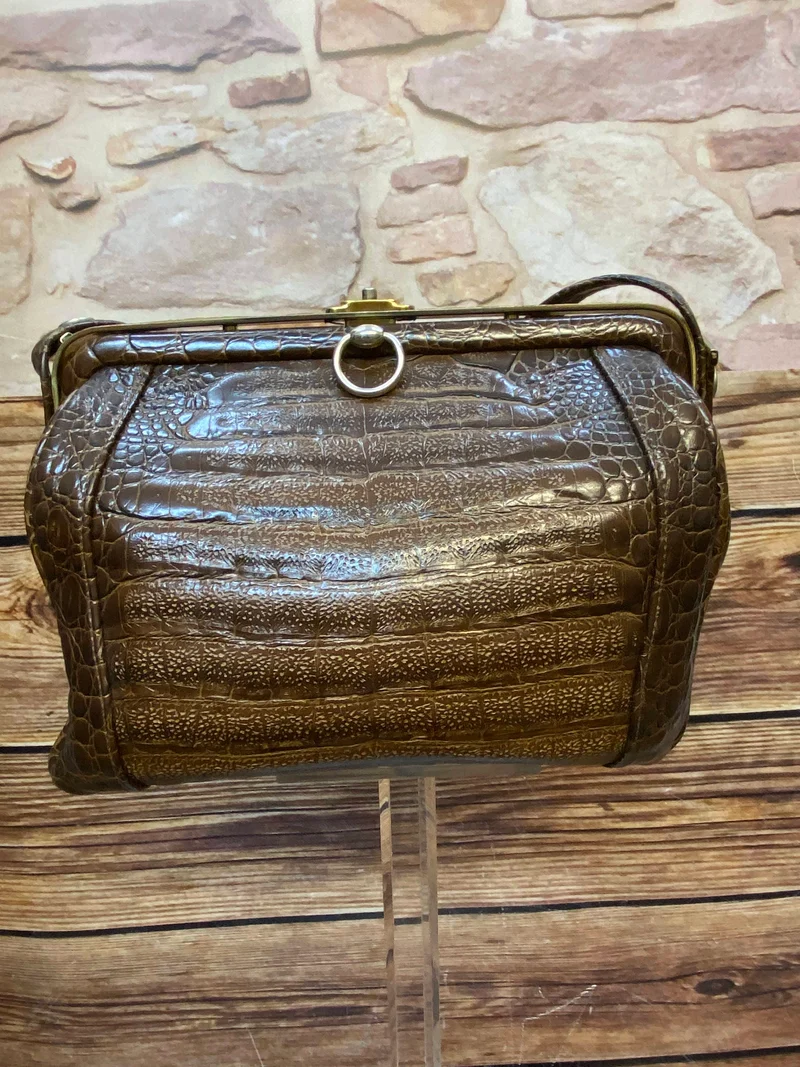 Vintage Handtasche Braun mit Kroko-/Reptilleder-Struktur