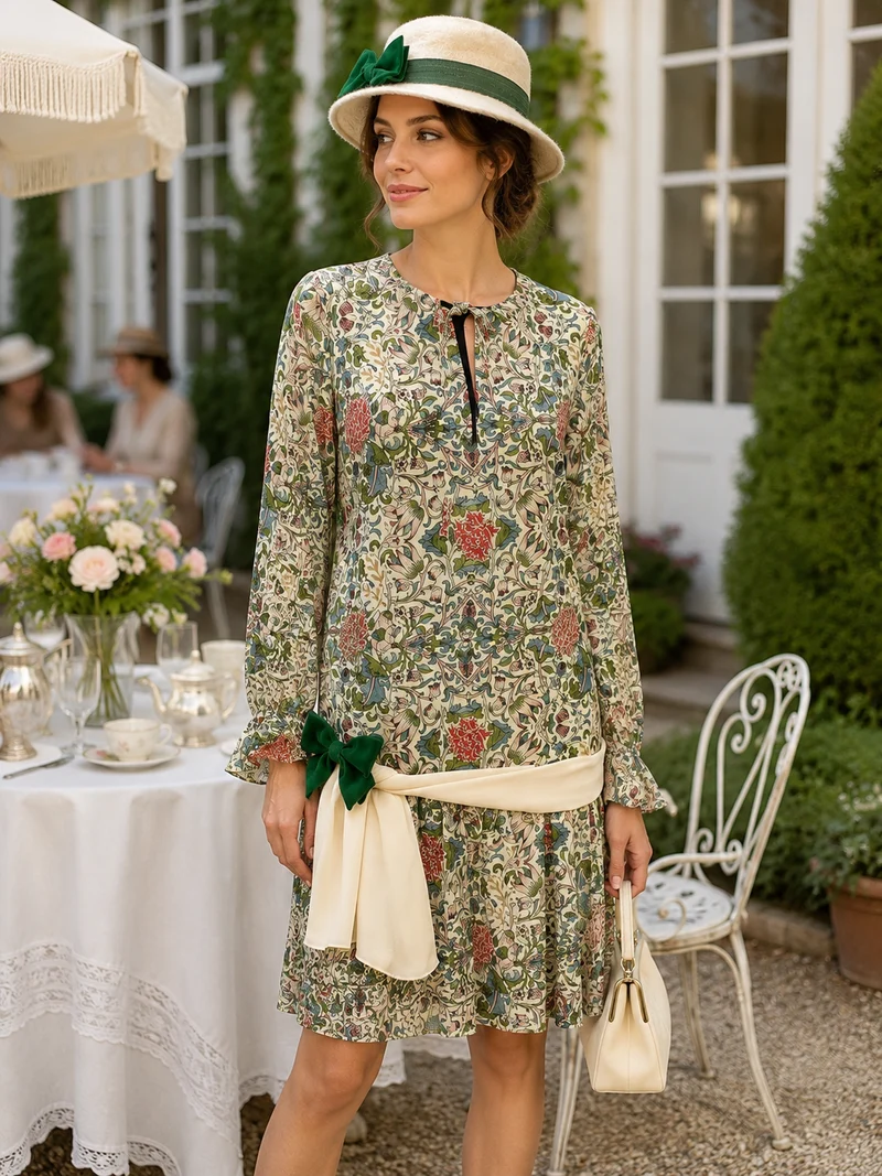 20er Jahre Damen Outfit Gr. 38 | Florales Kleid mit Hut