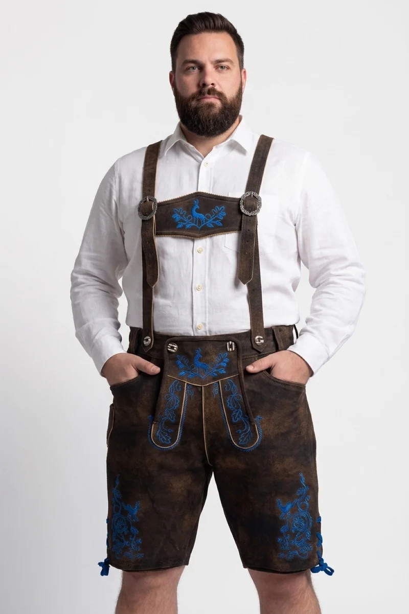 Lederhose Hirsch Royal Blau Mokka