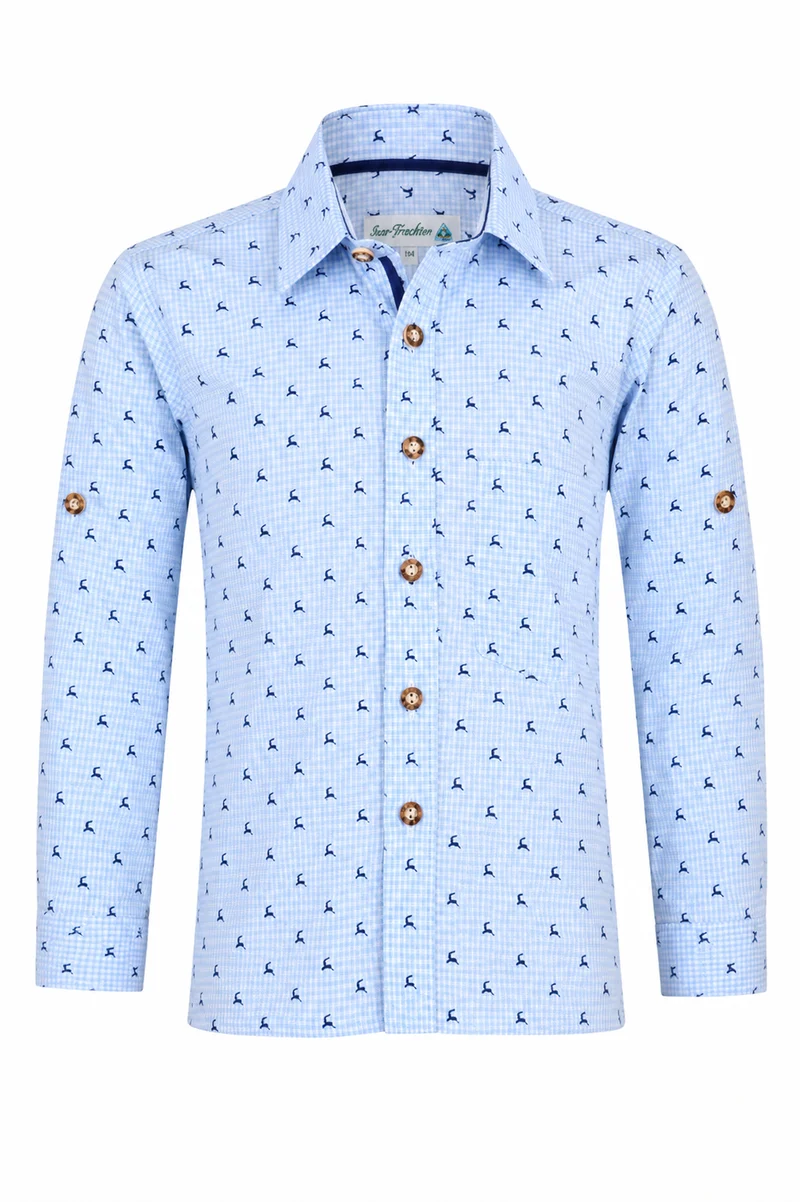 Kinder Trachtenhemd Hirsche hellblau