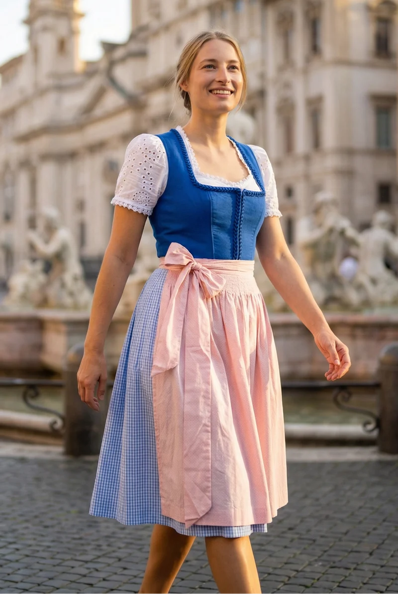 Midi Dirndl 2pcs. 60cm "Lyvia" blue (sizes 38-44 in USA stock)