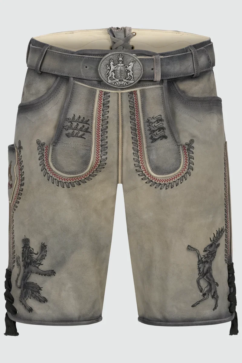 Kruger Men's Lederhosen "Fearless" with Belt - Grey