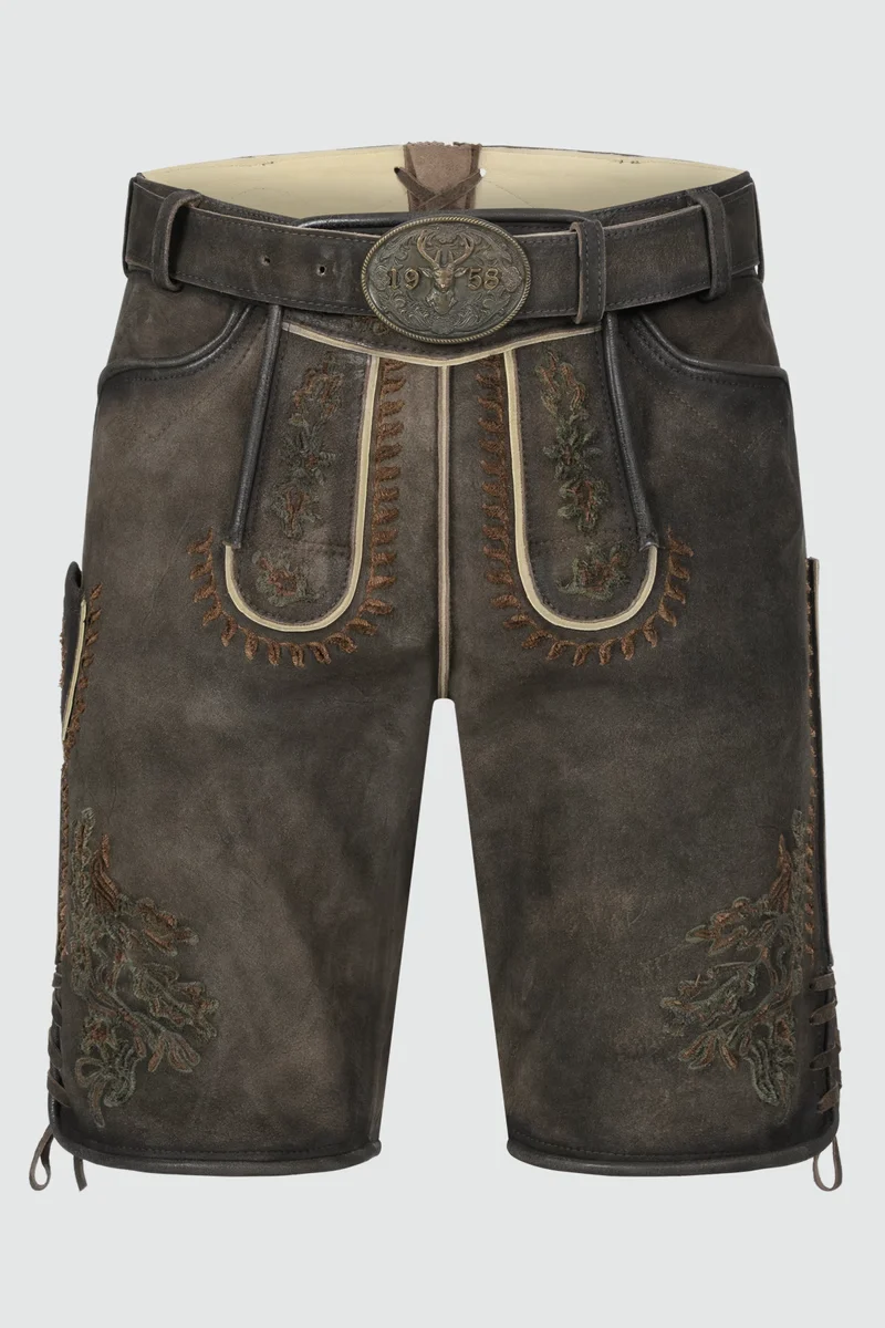 Kruger Men's Lederhosen "Elliot" with Belt - Brown