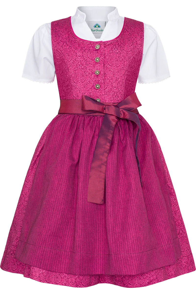 Baumwoll-Kinderdirndl gemustert mit Bluse - pink