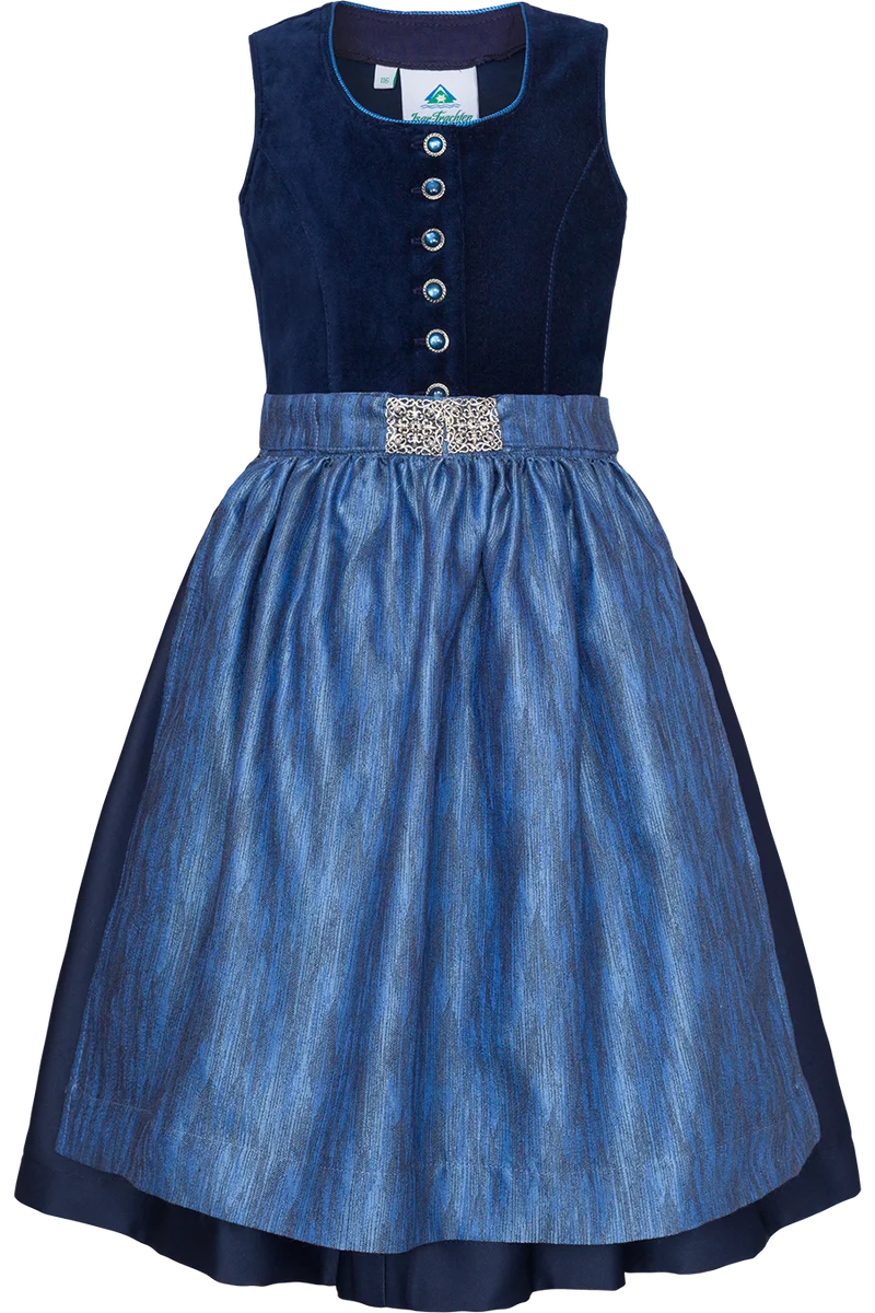 Kinder Samtdirndl mit Schürzenschließe - blau