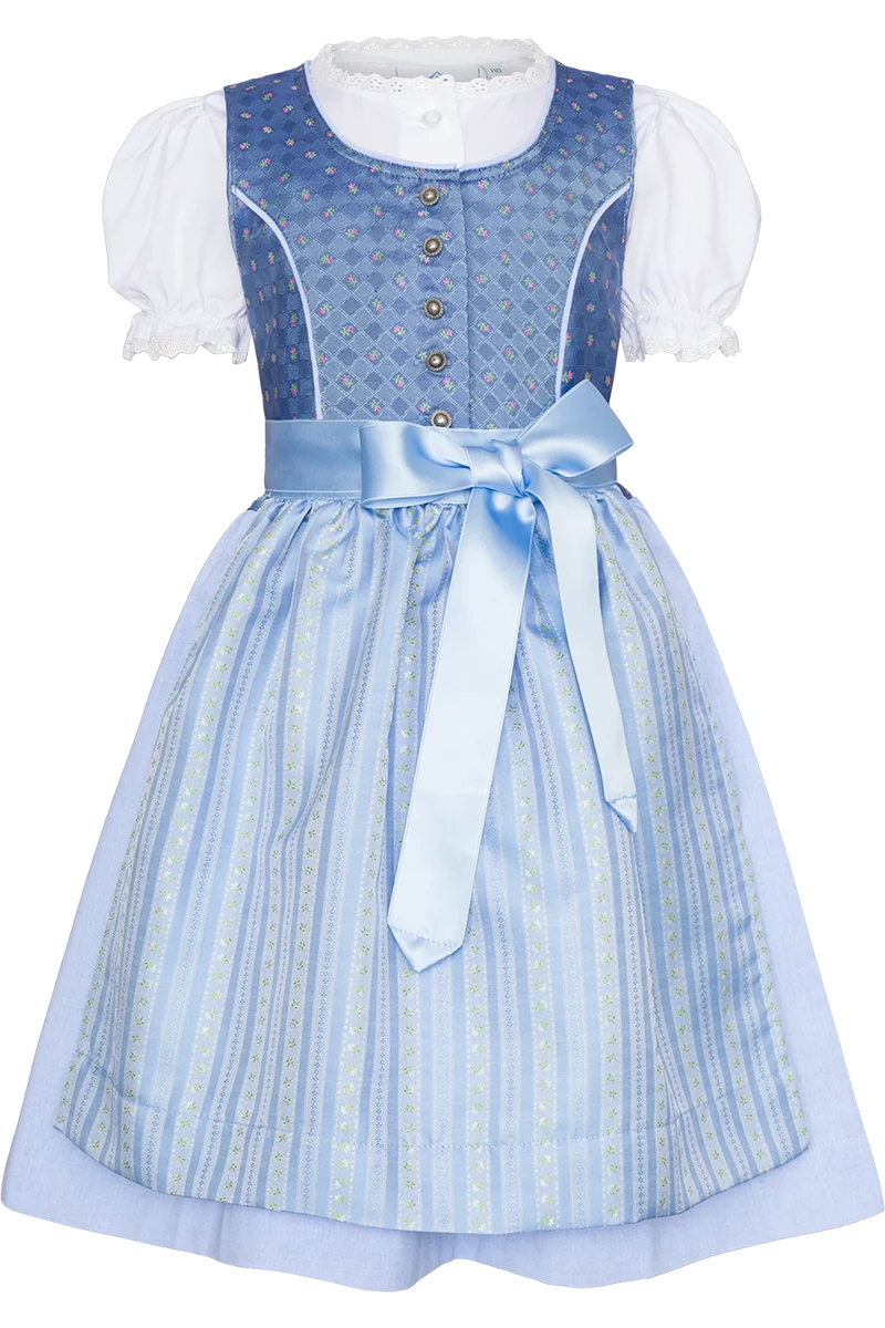 Kinderdirndl mit Blumenmuster und Puffärmel-Bluse - blau