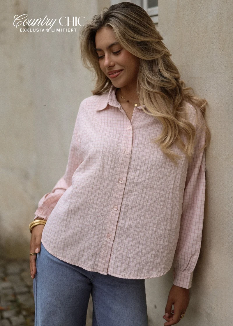 Oversize Bluse mit Karomuster - rosa