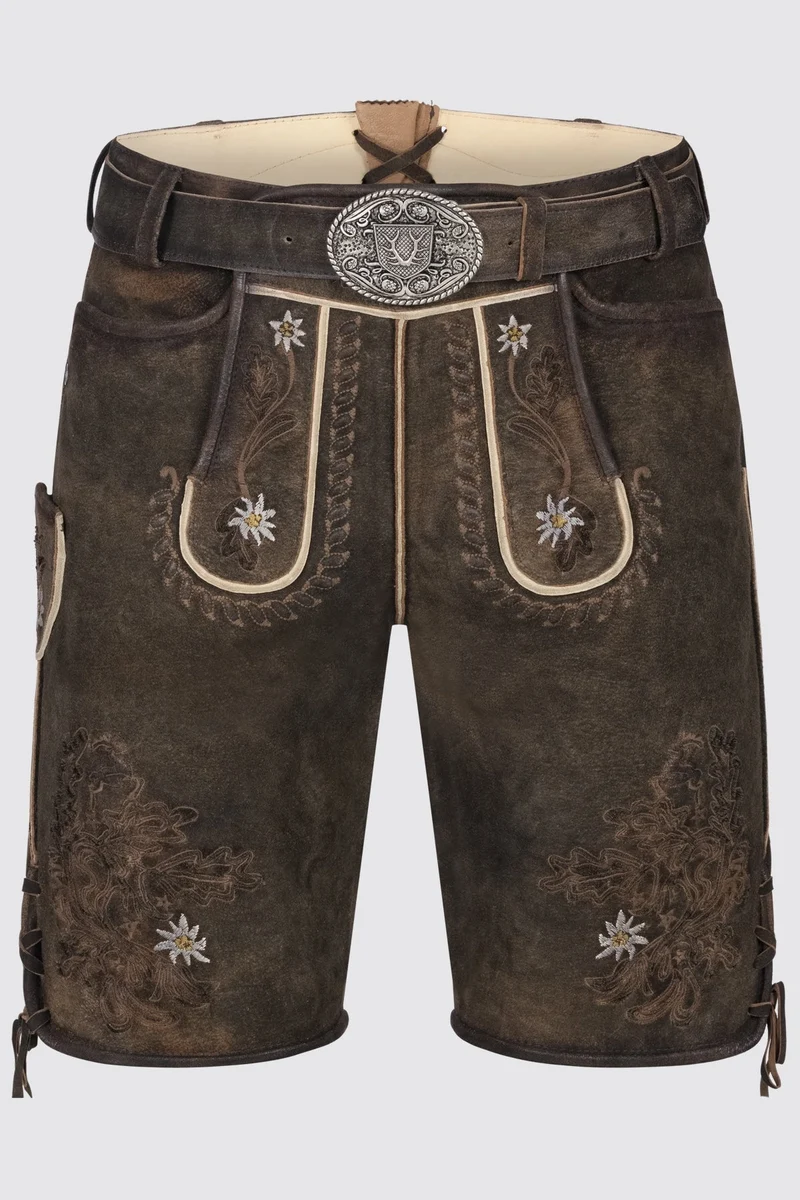 Kruger Men's Lederhosen "Leny" with Belt - Brown