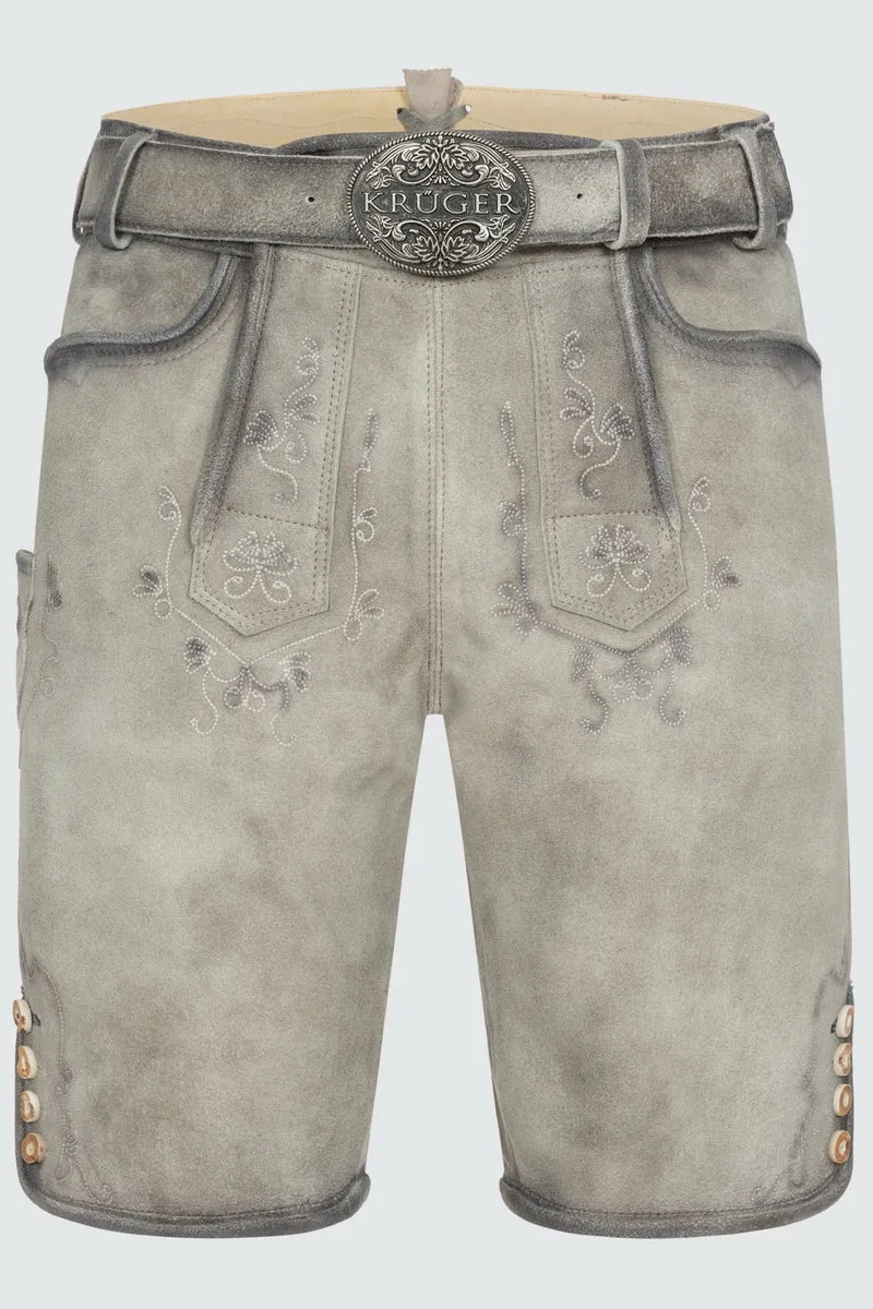 Kruger Men's Lederhosen "Lenny" with Belt - Gray