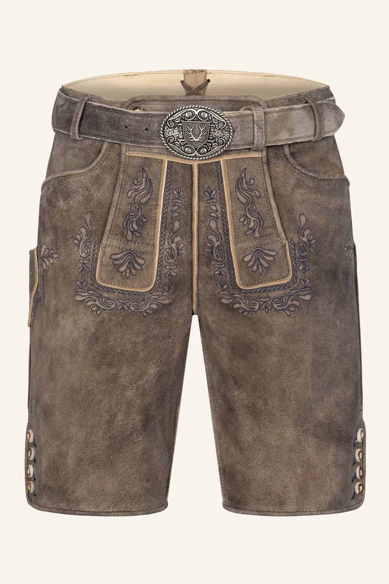 Kruger Men's Lederhosen "Karim" with Belt - Brown