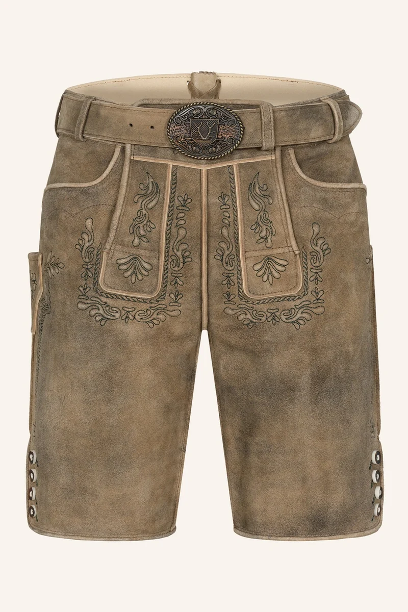 Kruger Men's Lederhosen "Karim" with Belt - Brown (washed)