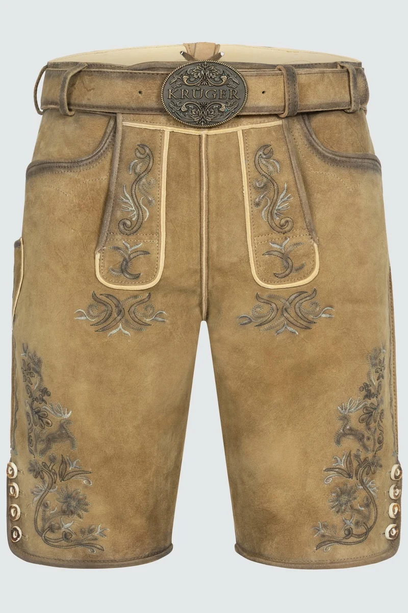 Kruger Men's Lederhosen "Juan" with Belt - Brown