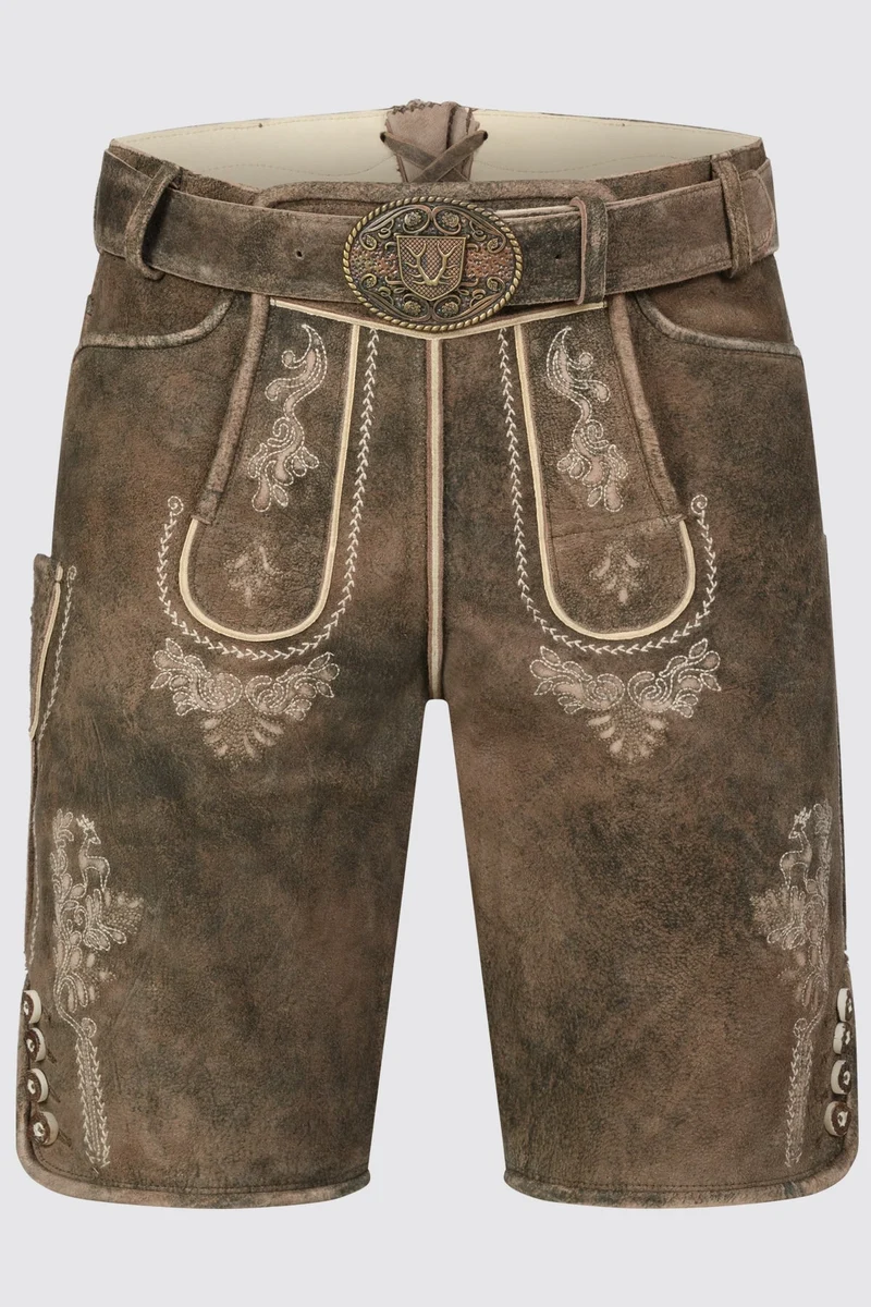 Kruger Men's Lederhosen "Josha" with Belt - Brown