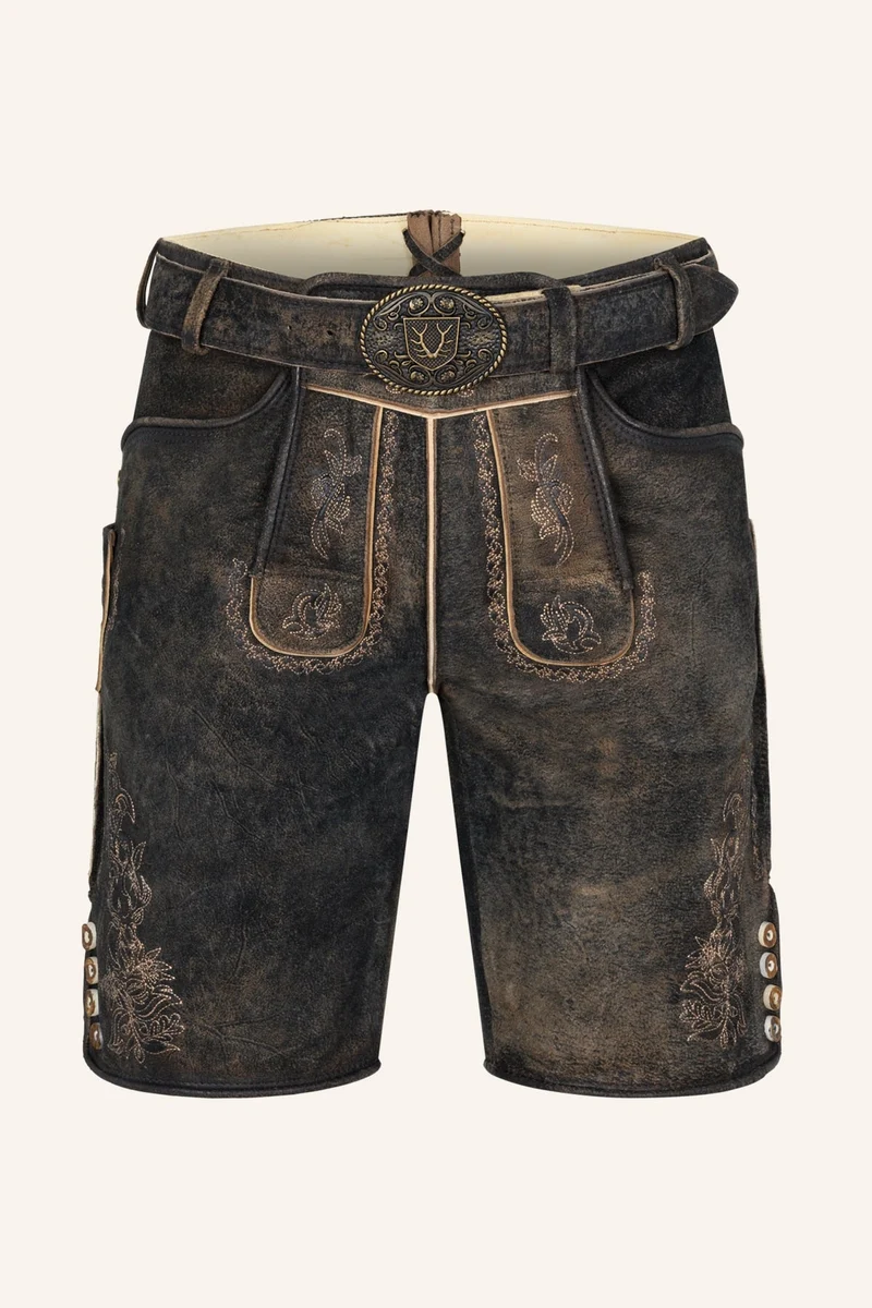 Kruger Men's Lederhosen "Jihn" with Belt - Brown