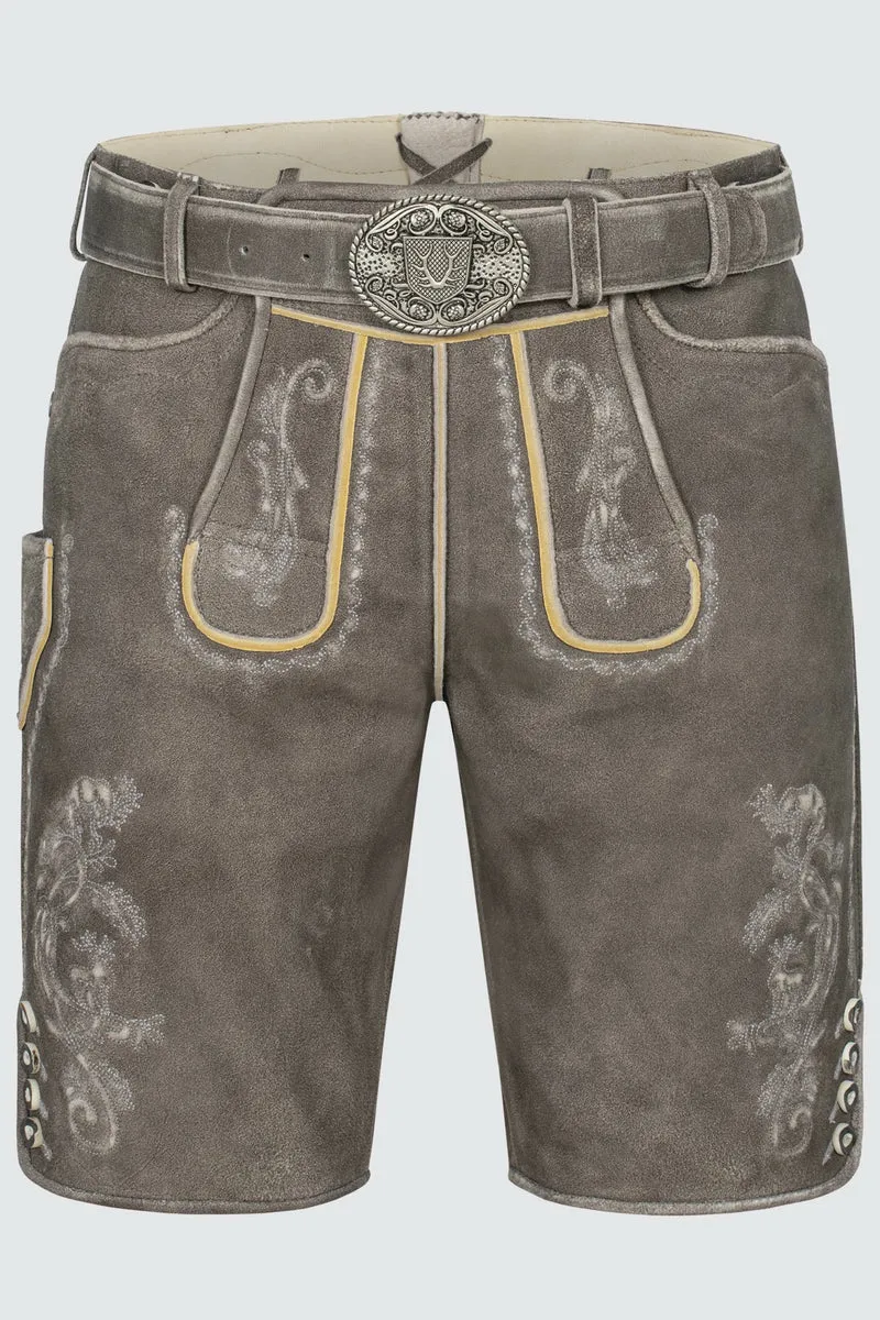 Kruger Men's Lederhosen "Howard" with Belt - Gray