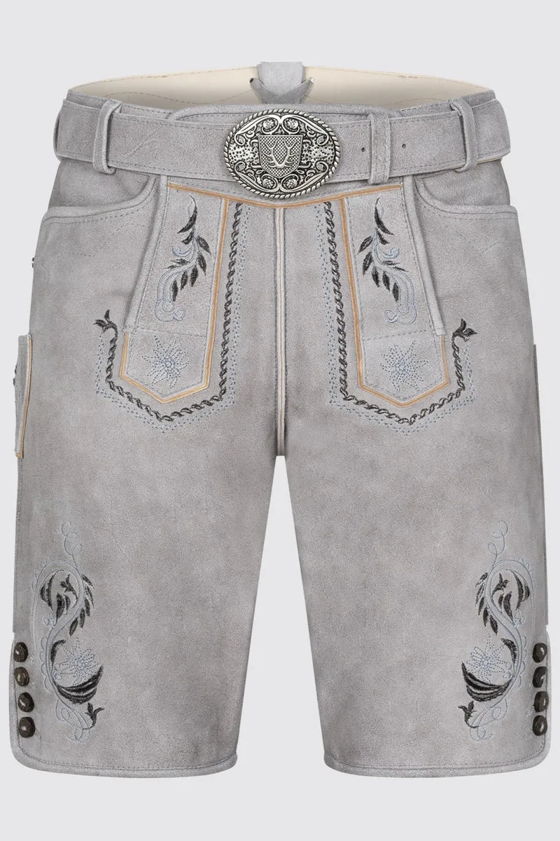 Kruger Men's Lederhosen "Heiko" with Belt - Gray