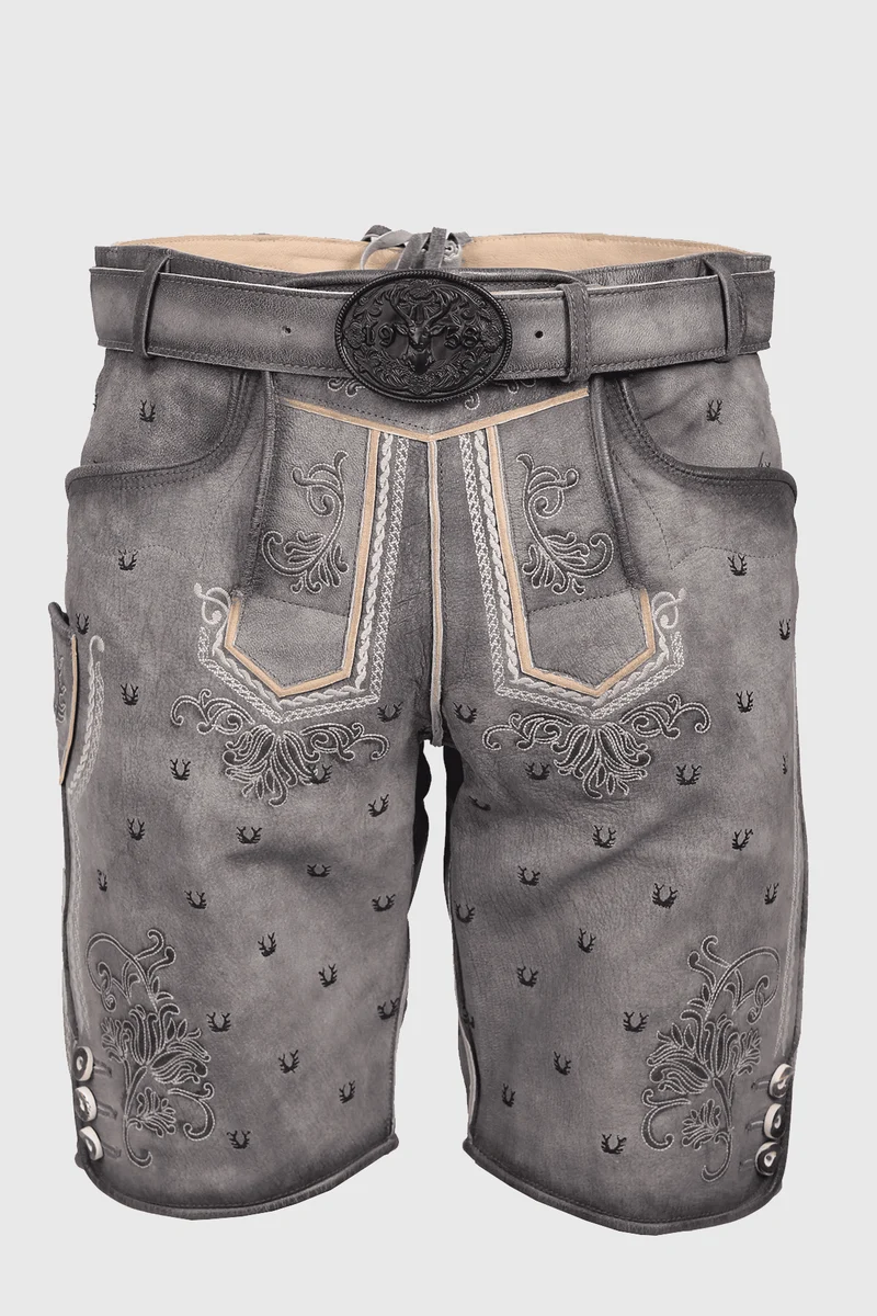 Kruger Men's Lederhosen "Harvey" with Belt - Gray