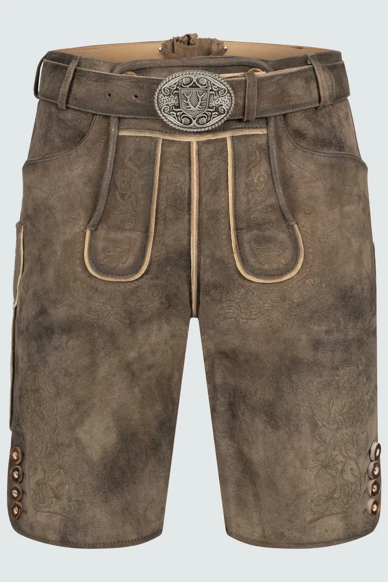Kruger Men's Lederhosen "Denis" with Belt - Brown