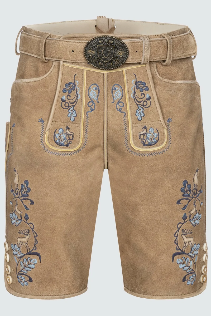 Kruger Men's Lederhosen "Demian" with Belt - Brown