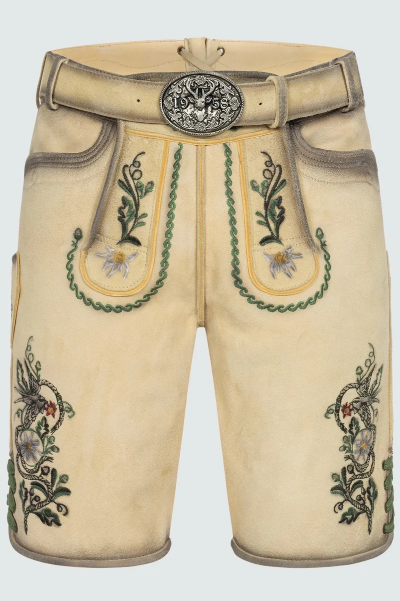 Kruger Men's Lederhosen "Darian" with Belt - Beige