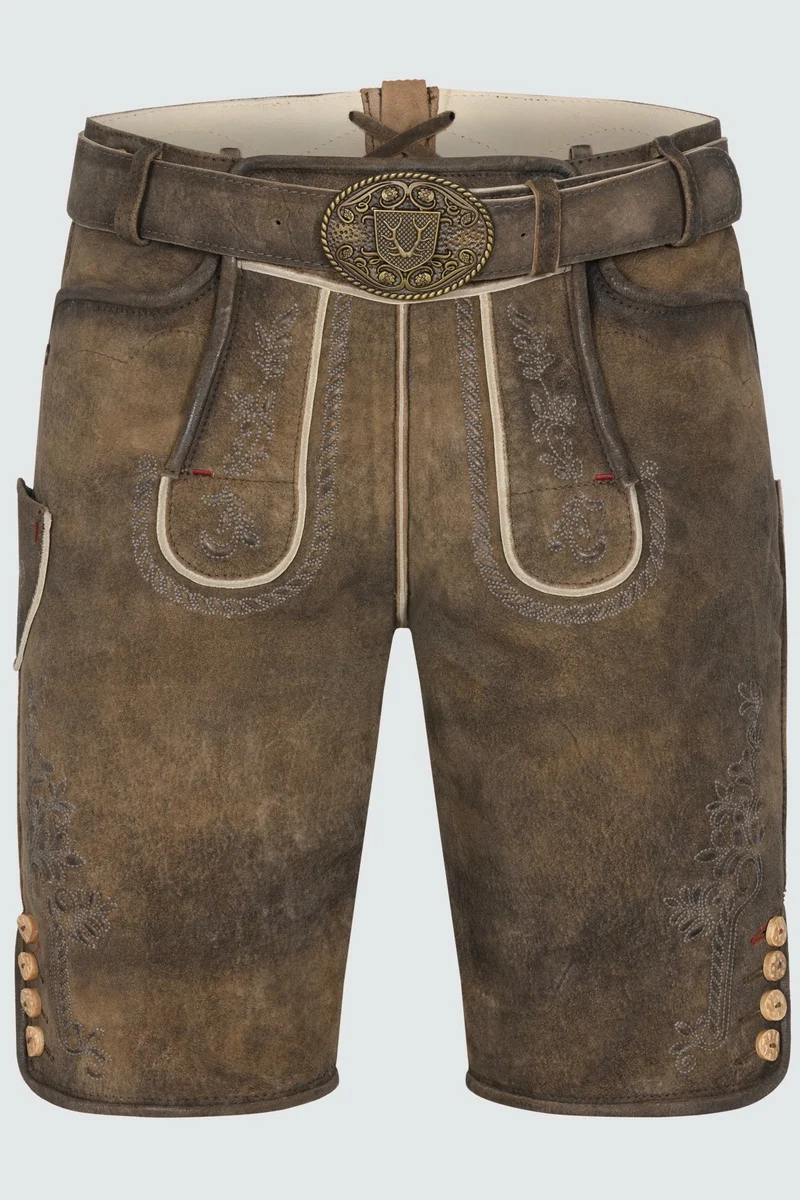 Kruger Men's Lederhosen "Dante" with Belt - Brown