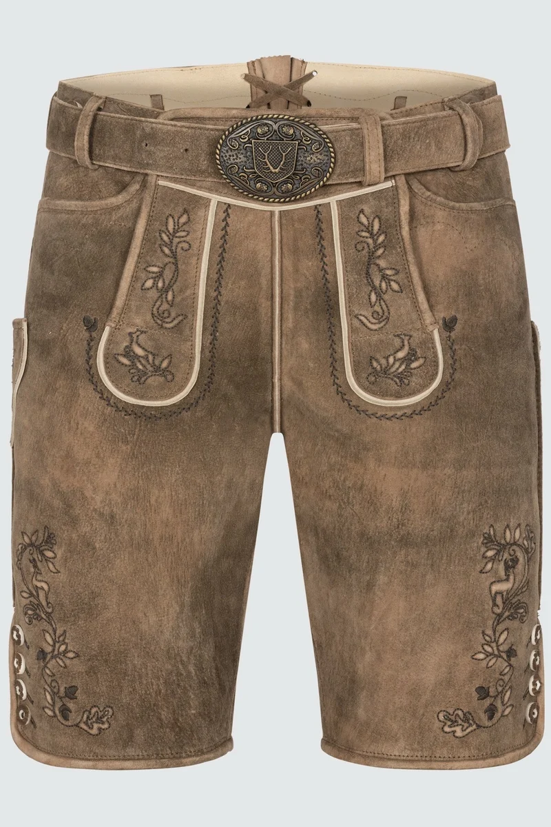 Kruger Men's Lederhosen "Corentin" with Belt - Brown