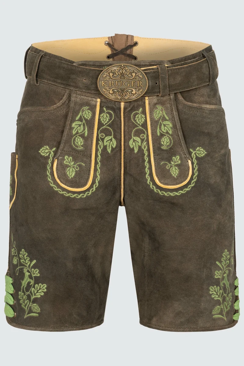 Kruger Men's Lederhosen "Cassius" with Belt - Brown