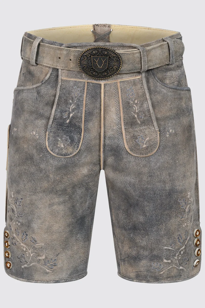 Kruger Men's Lederhosen "Berno" with Belt - Gray