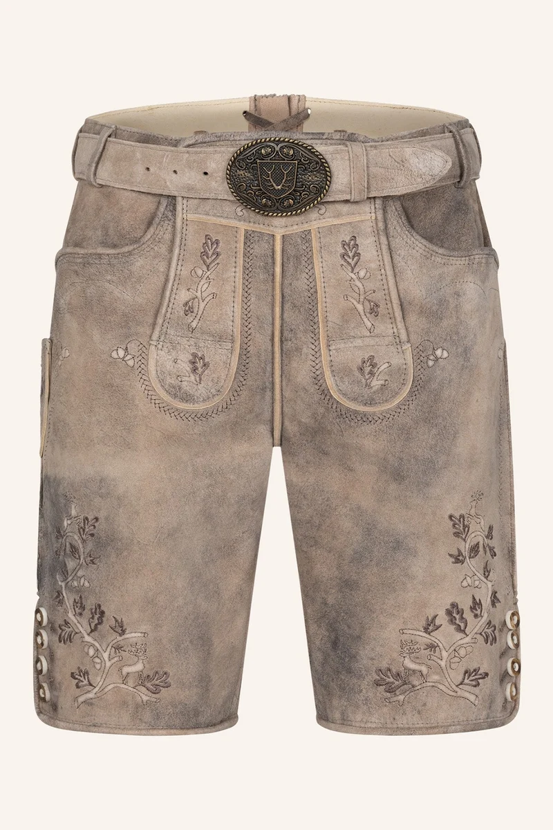 Kruger Men's Lederhosen "Berno" with Belt - Brown