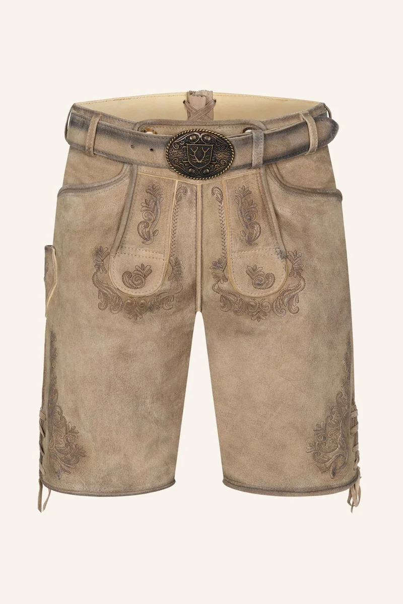 Kruger Men's Lederhosen "Baldur" with Belt - Brown