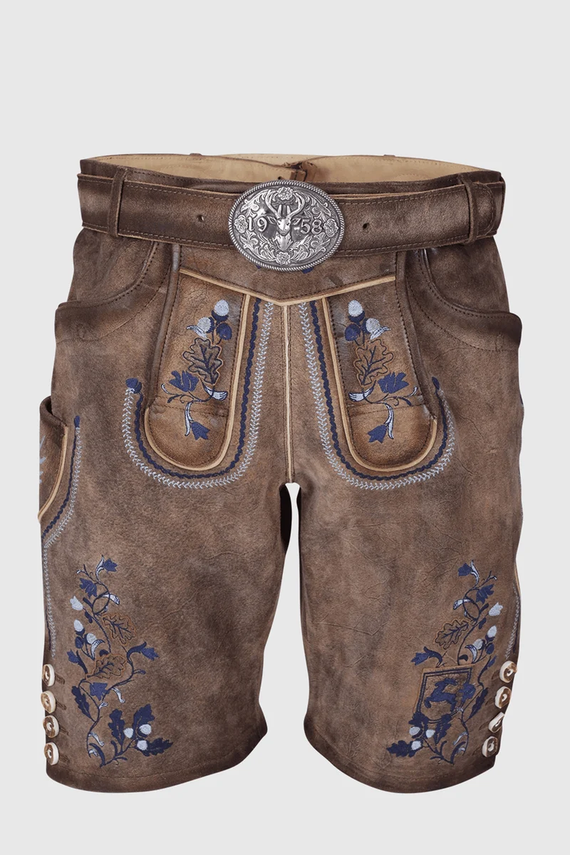 Kruger Men's Lederhosen "Azzuro" with Belt - Brown