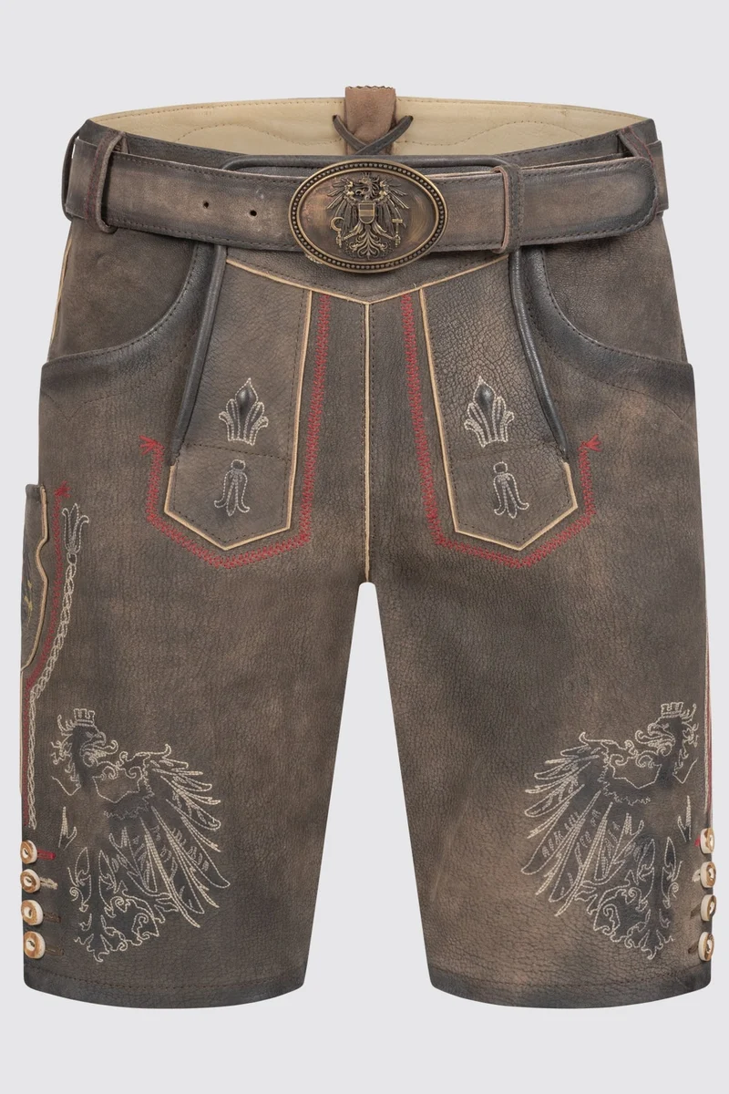 Kruger Men's Lederhosen "Austria" with Belt - Brown