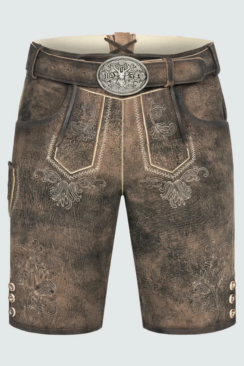 Kruger Men's Lederhosen "Arijus" with Belt - Brown
