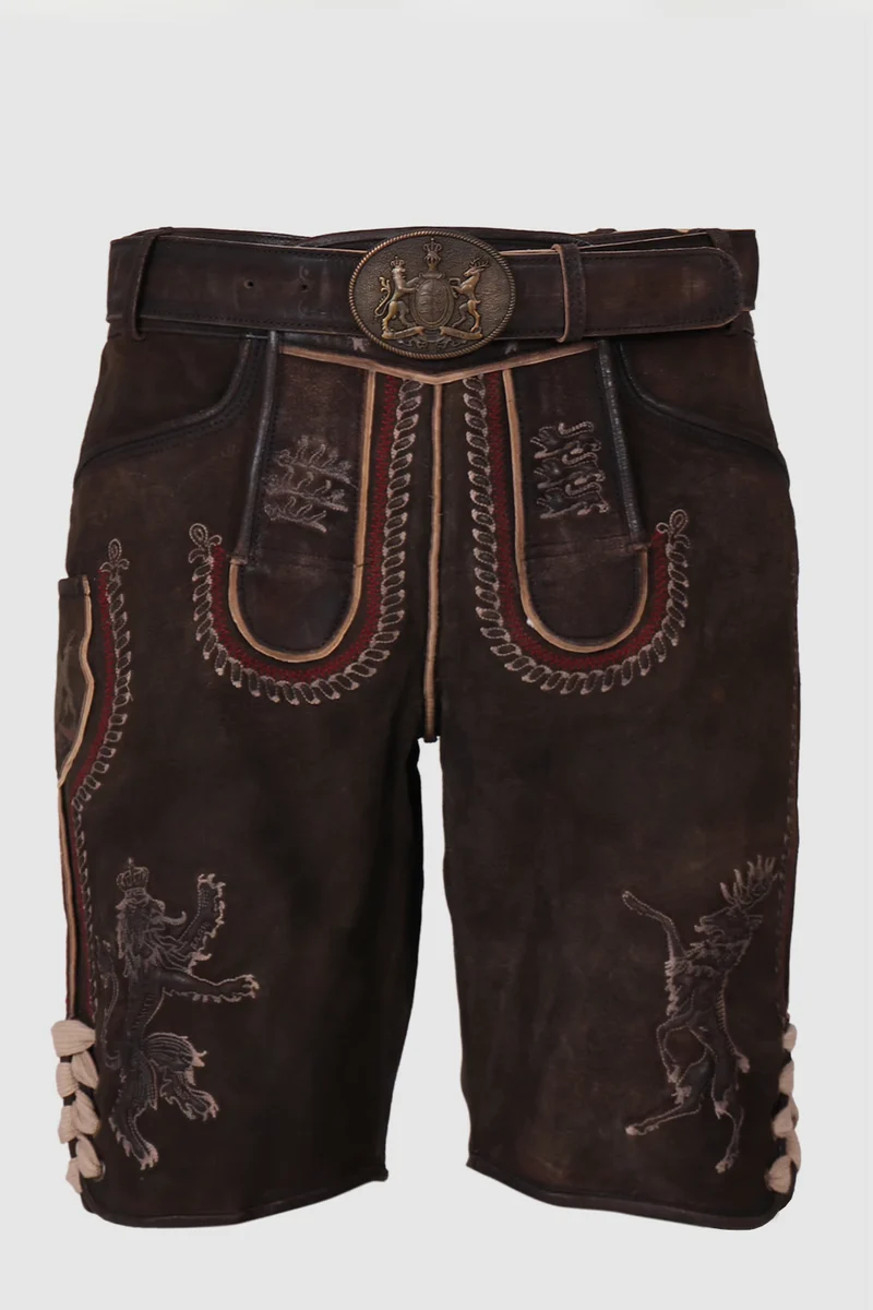 Kruger Men's Lederhosen "fearless" with belt dark brown