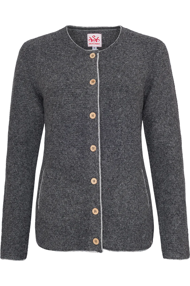 Damen Strickjacke in Walkoptik mit Wollanteil - grau