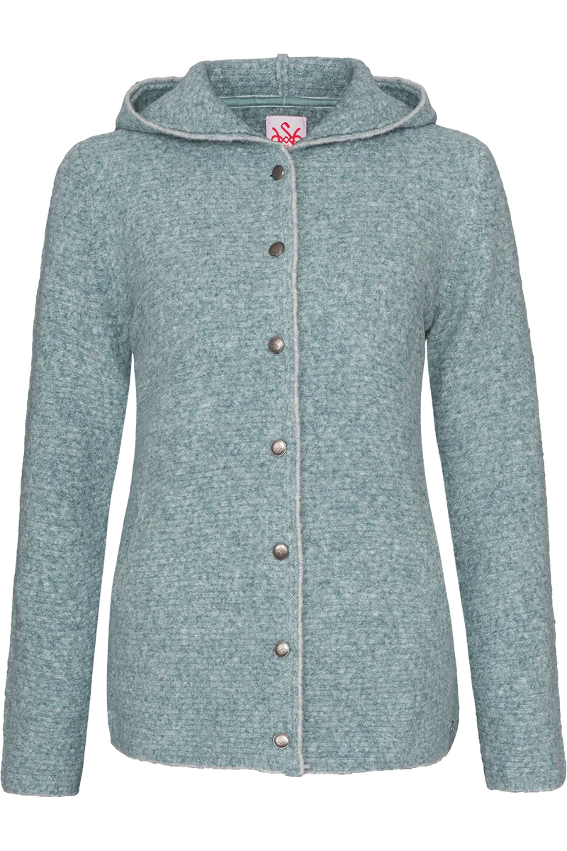 Damen Strickjacke in Walkoptik mit Kapuze - türkis