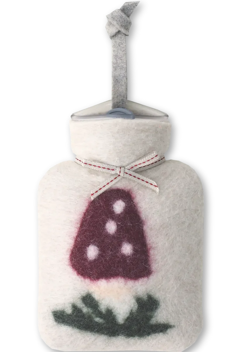 Wollfilz-Mini-Wärmflasche mit Glückspilz - peyote bordeaux