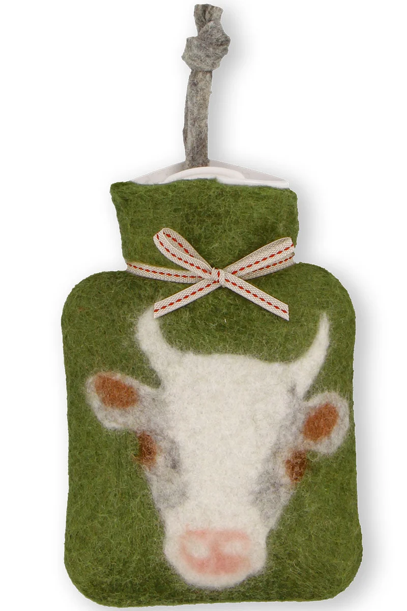 Wollfilz-Mini-Wärmflasche mit Kuhmotiv - cypress