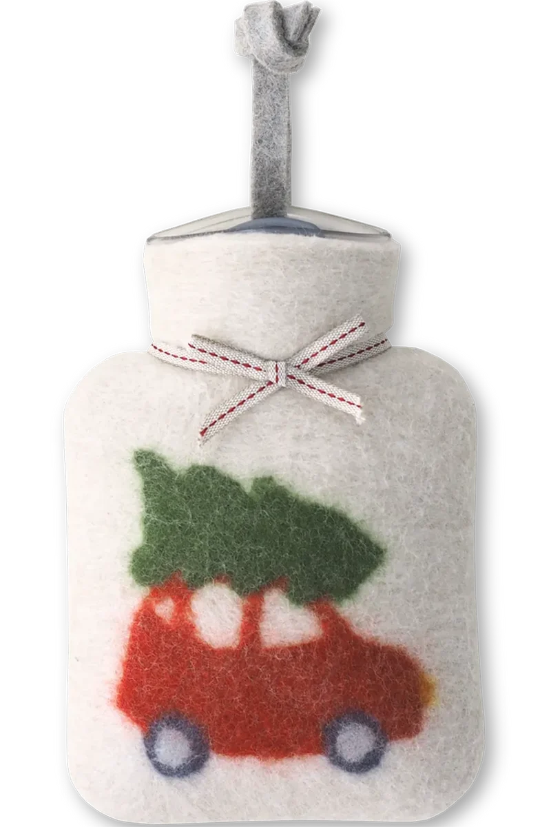 Wollfilz-Mini-Wärmflasche mit Weihnachtsauto - peyote