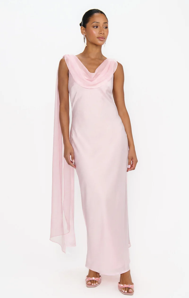 Maya Midi Dress ~ Powder Pink Luxe Satin