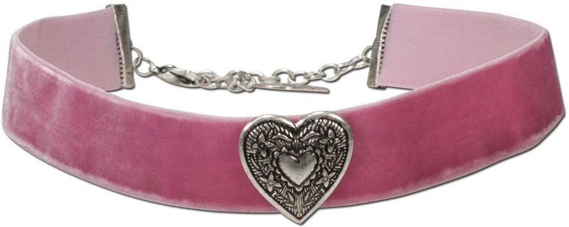 Samtkropfband breit mit Trachtenherz rosa